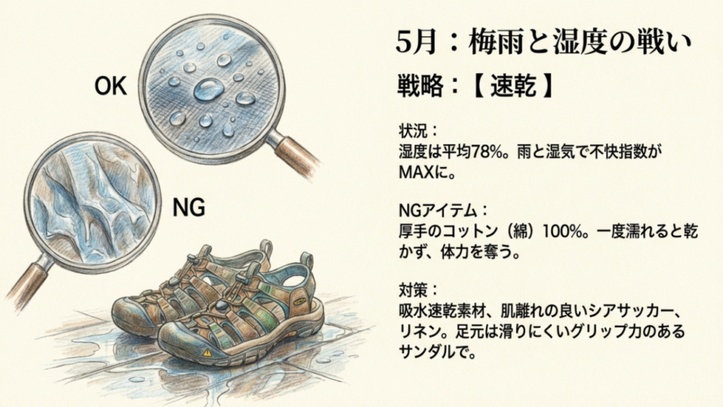 5月の沖縄旅行の湿気対策・速乾素材とNGな服装