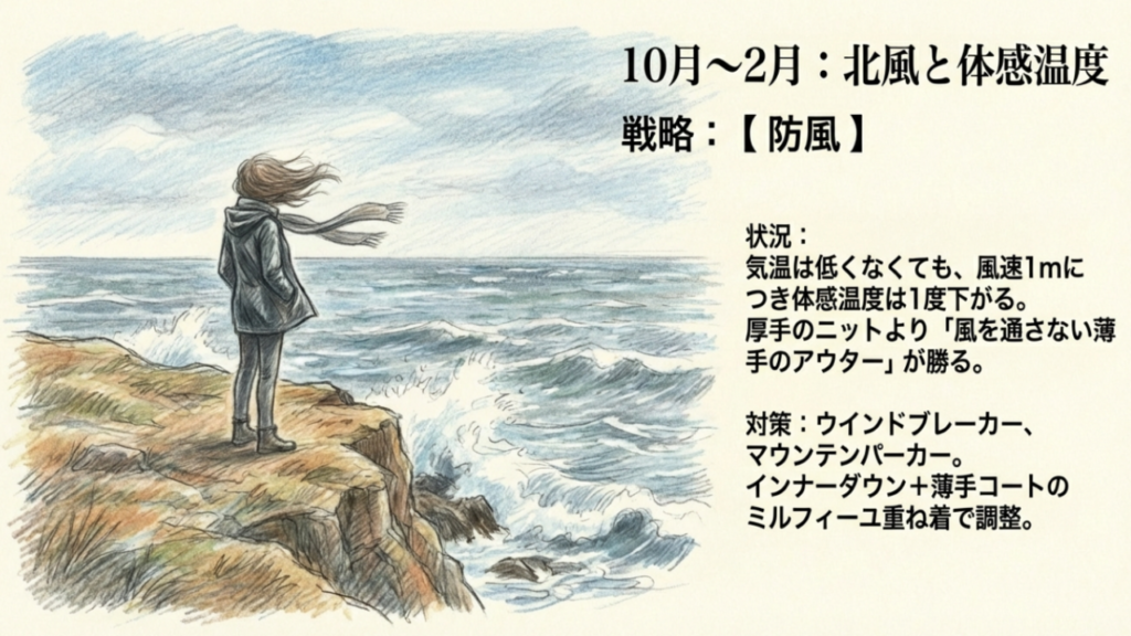 冬の沖縄旅行の防寒対策・北風と体感温度の関係