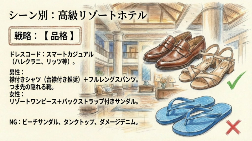 高級リゾートホテルのスマートカジュアル・服装マナー