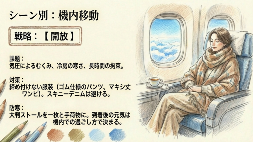 沖縄旅行の機内コーデ・むくみ対策とリラックスウェア