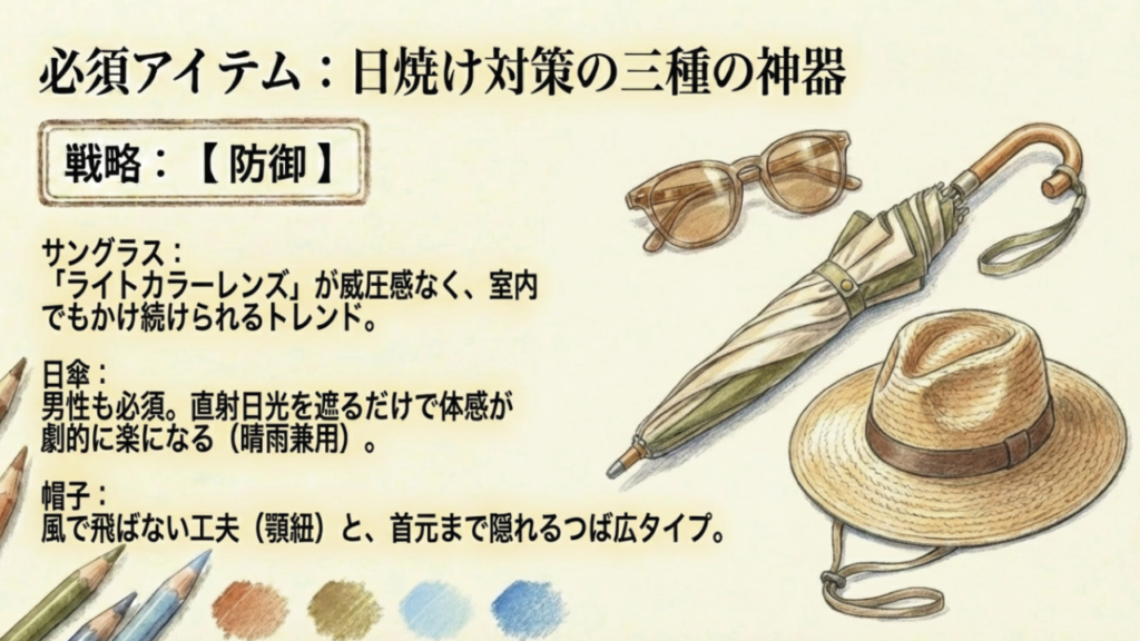 沖縄旅行の日焼け対策グッズ・サングラスと日傘
