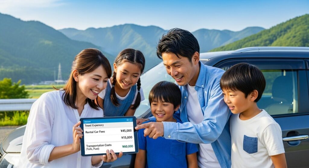 レンタカー利用料金と交通費の合計