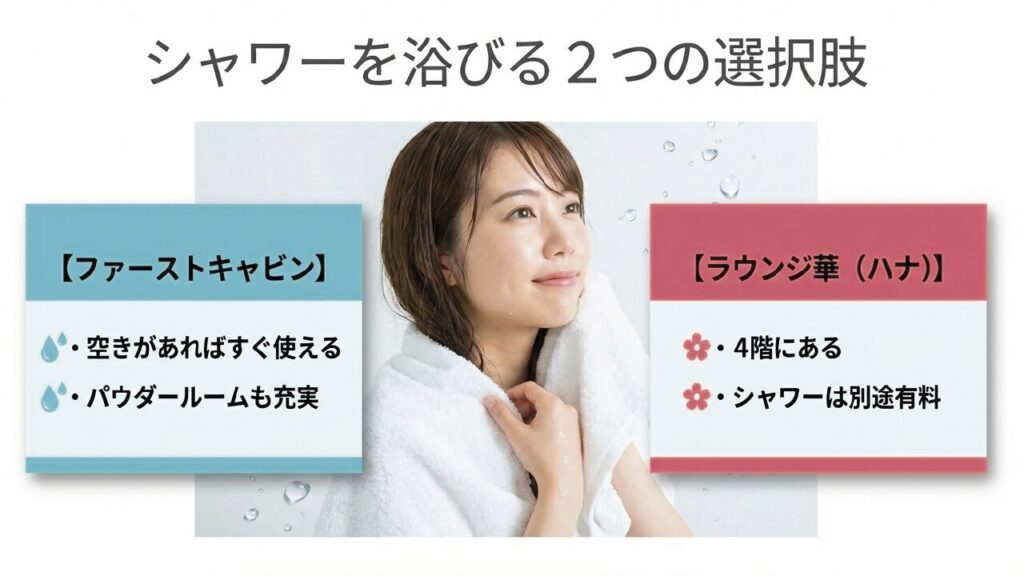 シャワーを浴びるならファーストキャビンかラウンジ華の2択