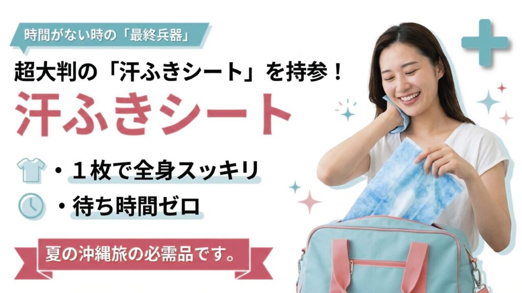 時間がない時の最終兵器！超大判の汗ふきシートを持参