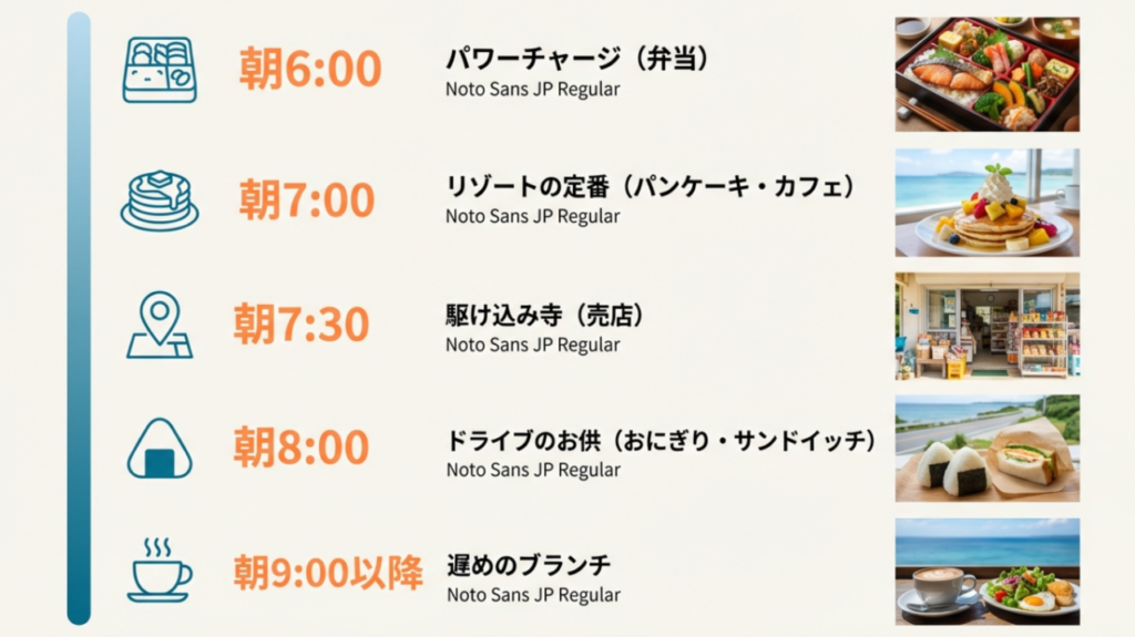 恩納村で朝6時から9時以降にオープンする朝食テイクアウト店の開店時間一覧まとめ