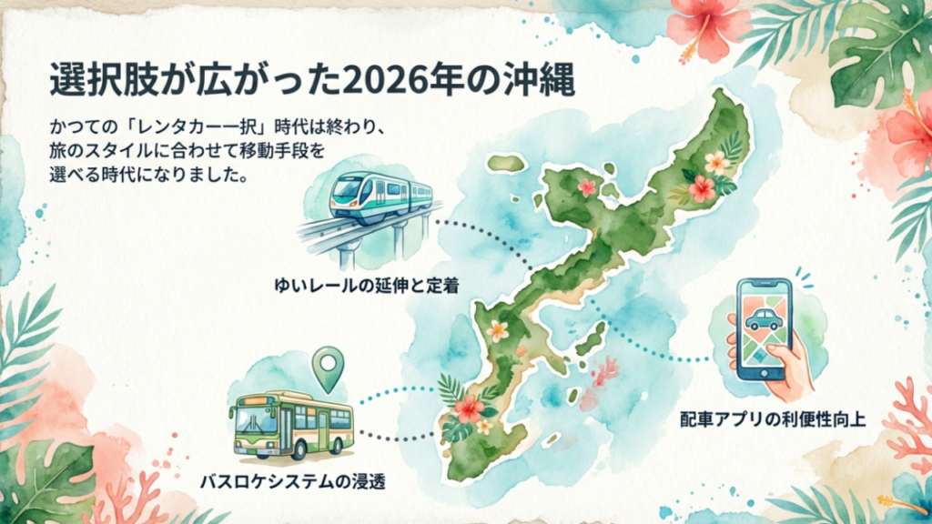 沖縄観光でレンタカーが必要か?車なし移動の最新事情2026 1 レンタカー一択の時代は終わり。旅のスタイルに合わせた移動手段選び