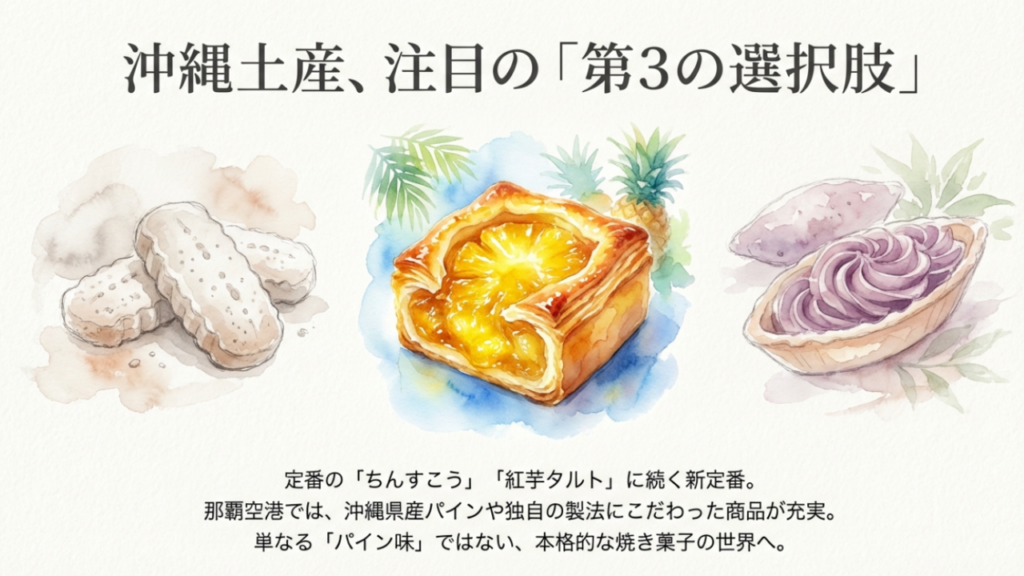 那覇空港で買えるパイナップルケーキ徹底比較!売り場とおすすめ 1 沖縄県産パイナップルを使った焼き菓子のイメージイラスト