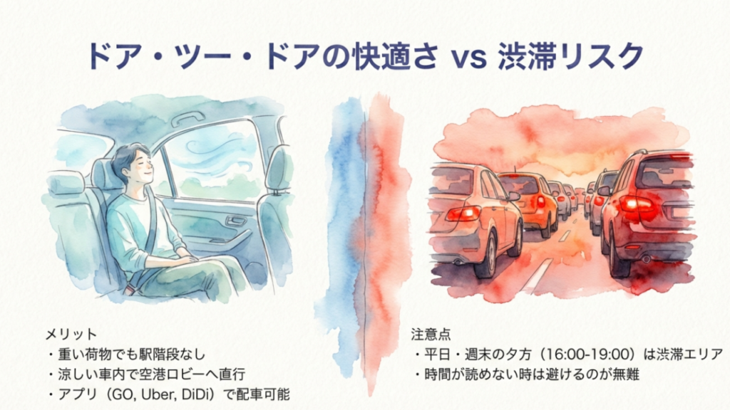 国際通りから那覇空港へゆいレールやタクシーの最適移動手段を比較 4 タクシー移動のメリットはドア・ツー・ドア、デメリットは夕方の渋滞リスク