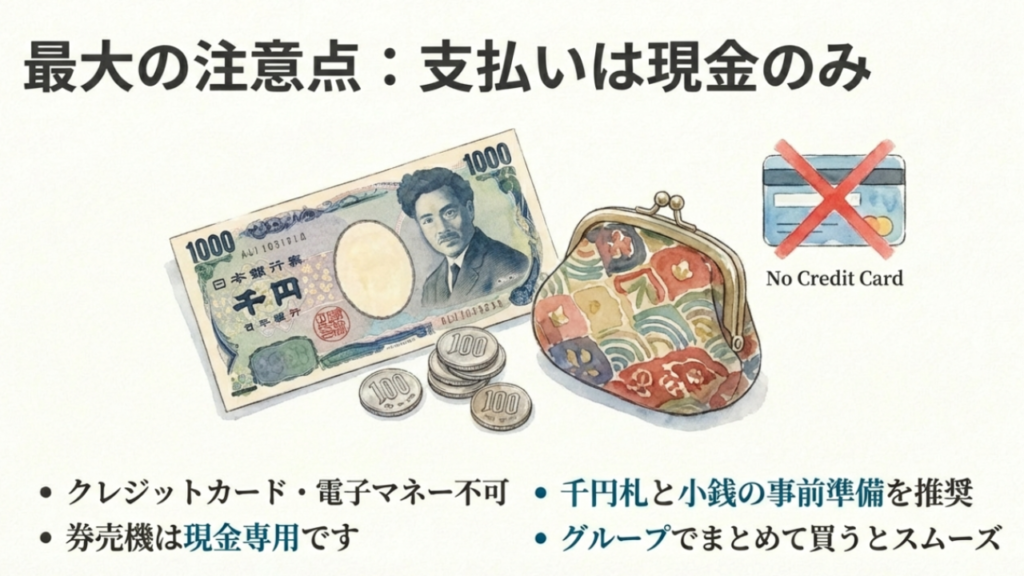 注意喚起：なかむらそばの支払いは現金のみ対応。クレジットカード不可。千円札と小銭の準備が必要。