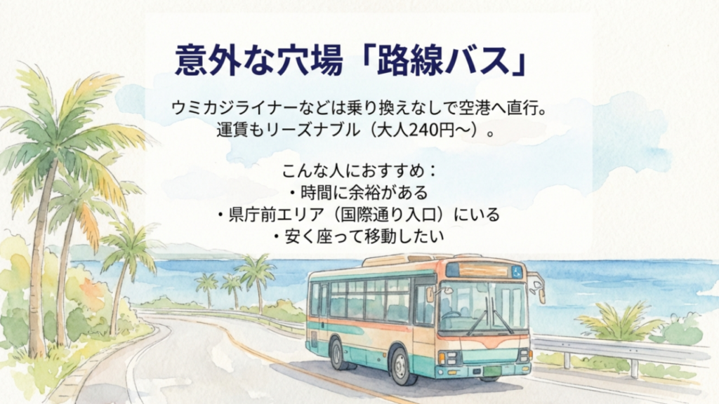 国際通りから那覇空港へゆいレールやタクシーの最適移動手段を比較 5 那覇空港への路線バス移動:ウミカジライナーなどは乗り換えなしで直行可能