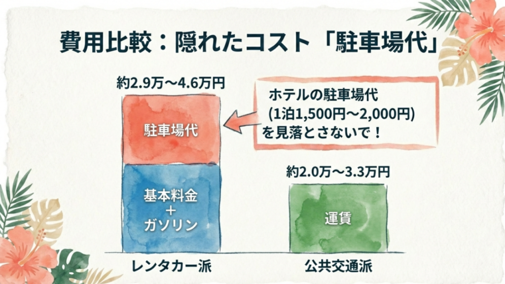 沖縄観光でレンタカーが必要か?車なし移動の最新事情2026 9 レンタカーと公共交通の費用比較。ホテルの駐車場代が見落としがちなコスト