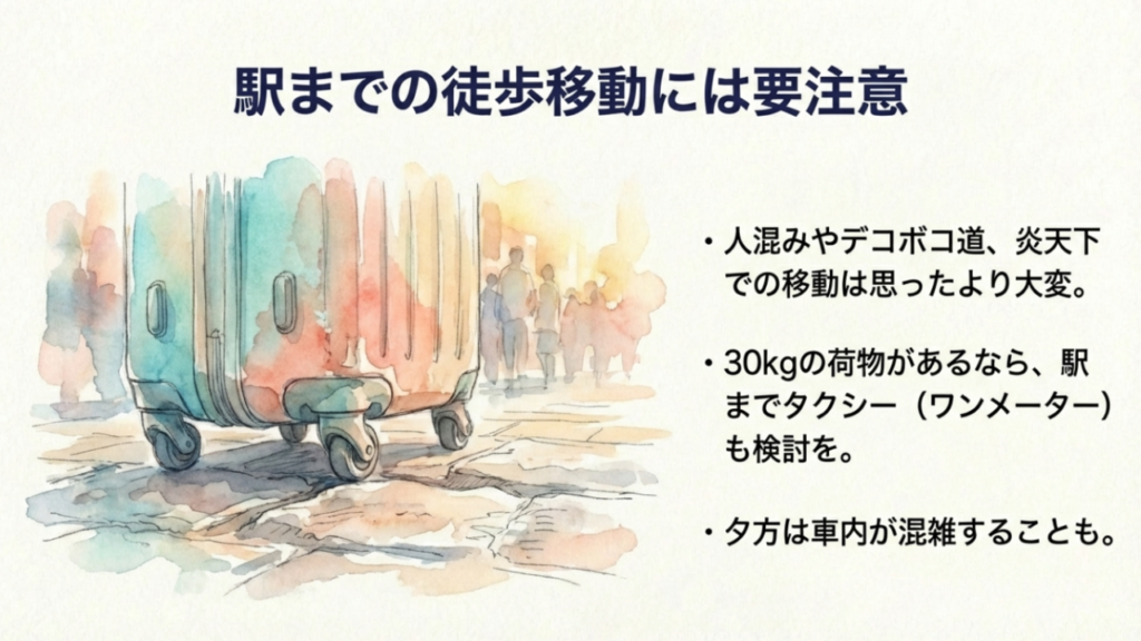 国際通りから那覇空港へゆいレールやタクシーの最適移動手段を比較 11 重いスーツケースを持って駅まで歩く際の注意点