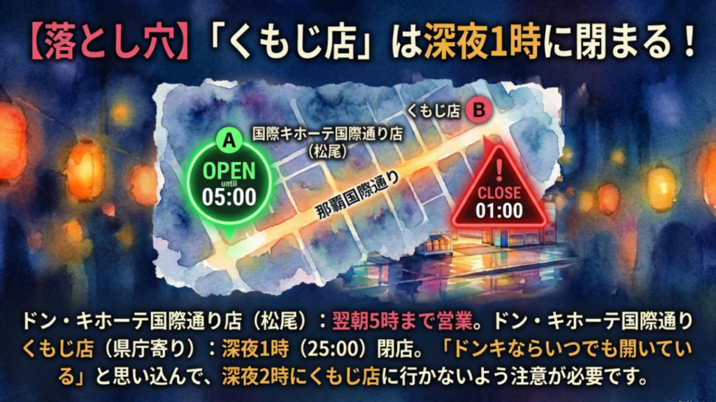 ドン・キホーテ国際通りくもじ店は深夜1時閉店。深夜2時に行かないよう注意