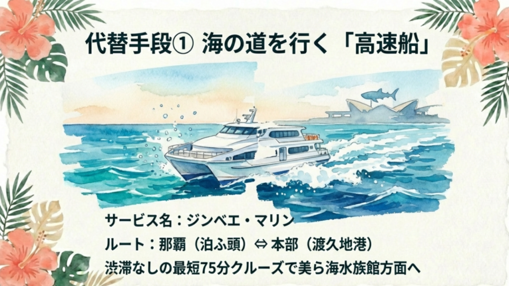 沖縄観光でレンタカーが必要か?車なし移動の最新事情2026 13 渋滞知らずの高速船ジンベエ・マリンで美ら海水族館方面へクルーズ移動