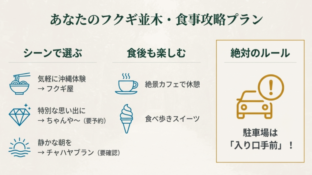 フクギ並木 ご飯 おすすめ まとめ モデルコース 選び方