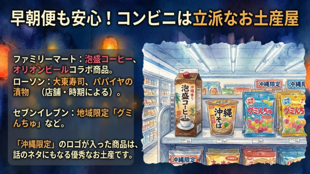 沖縄のコンビニで買えるお土産。泡盛コーヒーや大東寿司、沖縄限定グミなど