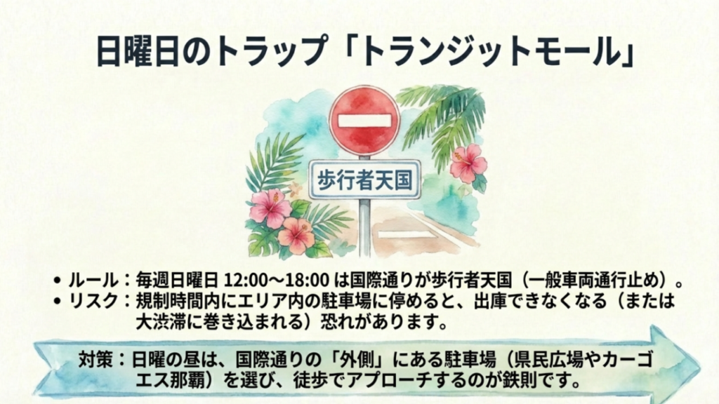 【2026年版】国際通りの停めやすい駐車場!安い・広い・予約可な穴場 17 日曜日の国際通りトランジットモール交通規制と回避ルート