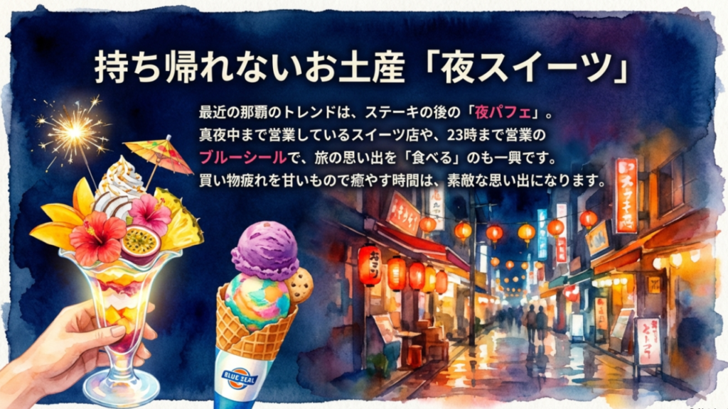 那覇の夜はステーキだけでなく夜パフェなどの深夜スイーツもトレンド