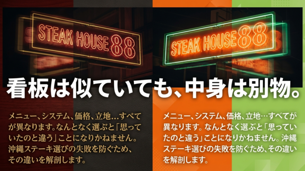 ステーキハウス88と88Jr.は看板が似ていても中身は別物