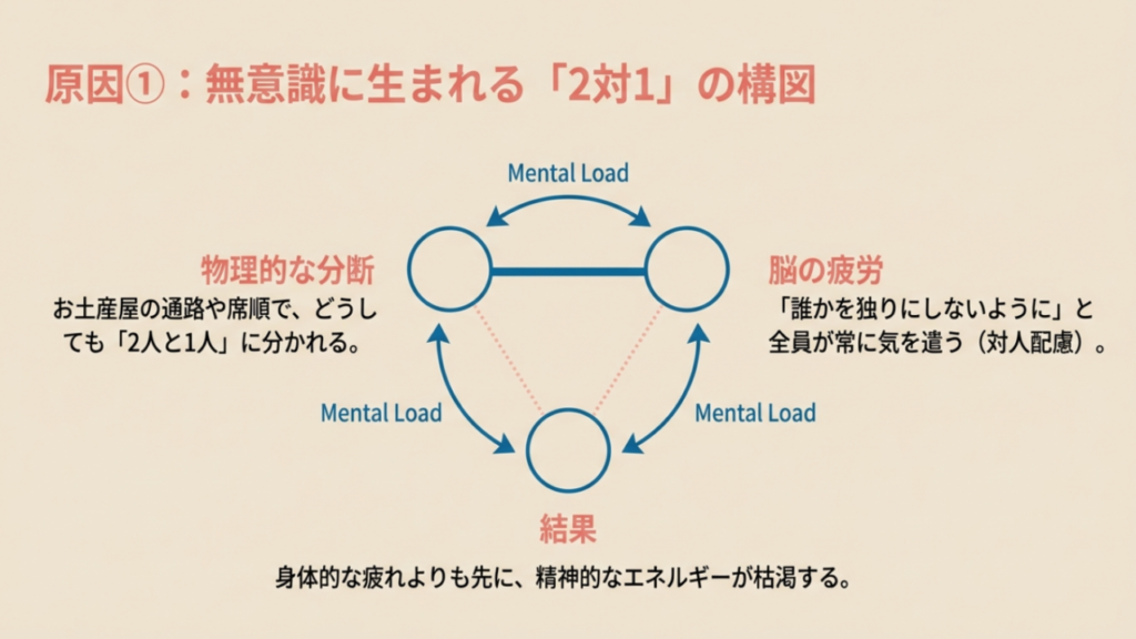 物理的な分断と対人配慮による脳の疲労 無意識に生まれる2対1の構図とメンタルロード
