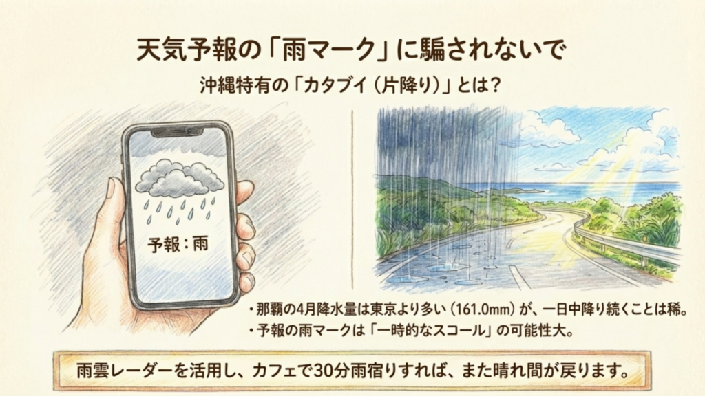 沖縄特有のカタブイ（片降り）と雨上がりの虹