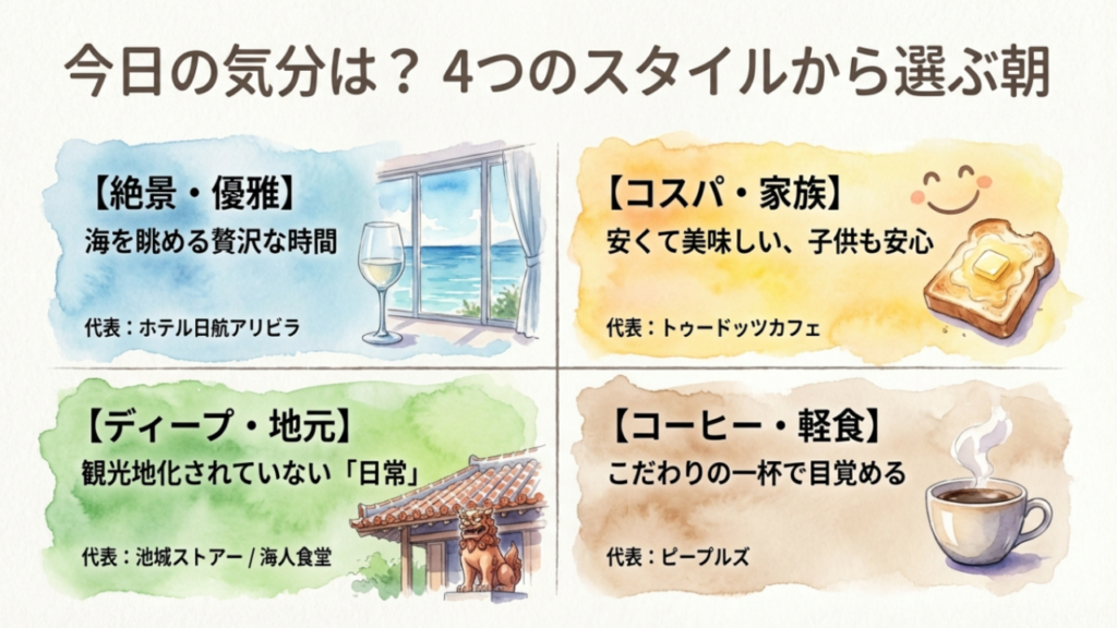 読谷村の朝食4つのスタイル（絶景・コスパ・ディープ・コーヒー）