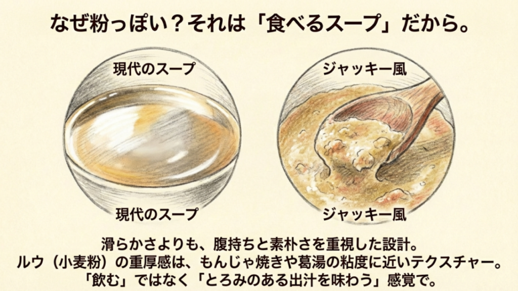 ジャッキー風スープと現代のスープの粘度の違いを比較
