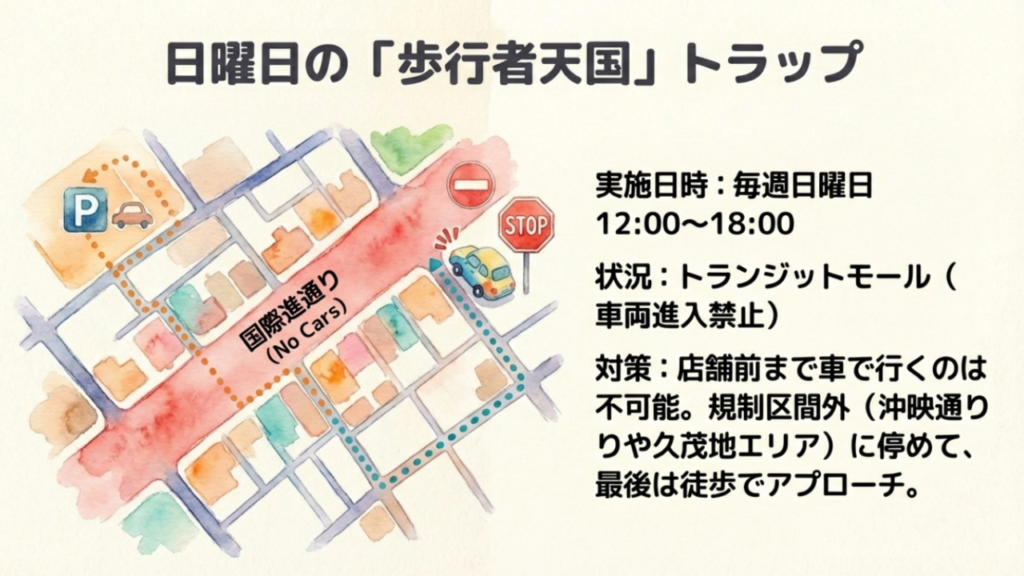 日曜日の国際通り歩行者天国（トランジットモール）の規制情報