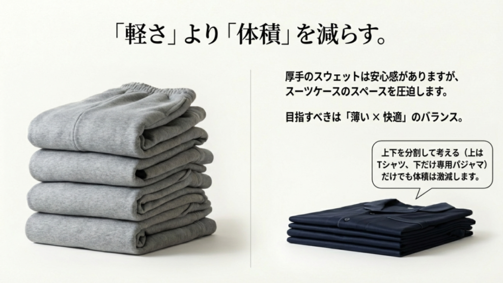 旅のパジャマは重さより体積を減らすことが重要 旅のパジャマは重さより体積を減らすことが重要