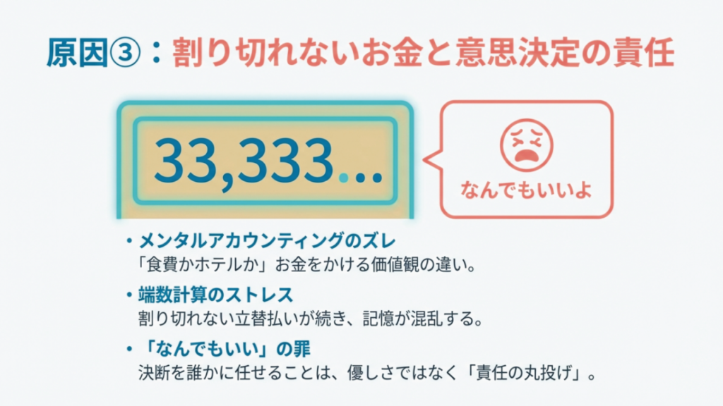 メンタルアカウンティングのズレと端数計算のストレス 割り切れないお金と意思決定の責任