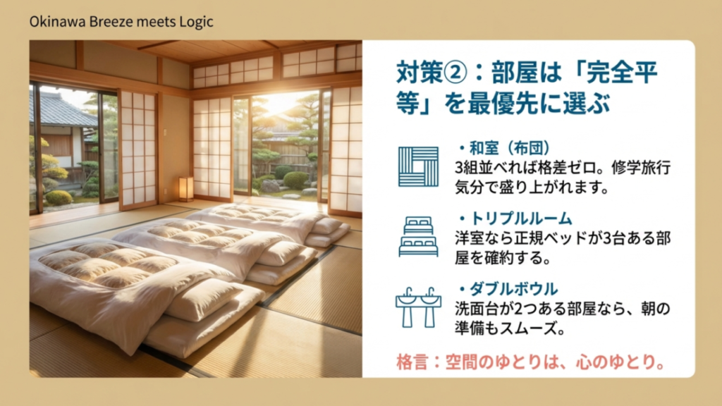 和室やトリプルルームで寝床の格差をなくす 部屋選びは完全平等を最優先にする