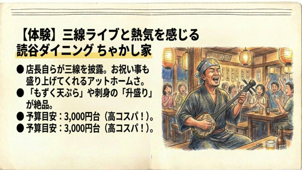三線ライブと熱気を感じる居酒屋 居酒屋での三線ライブと熱気あふれる店内