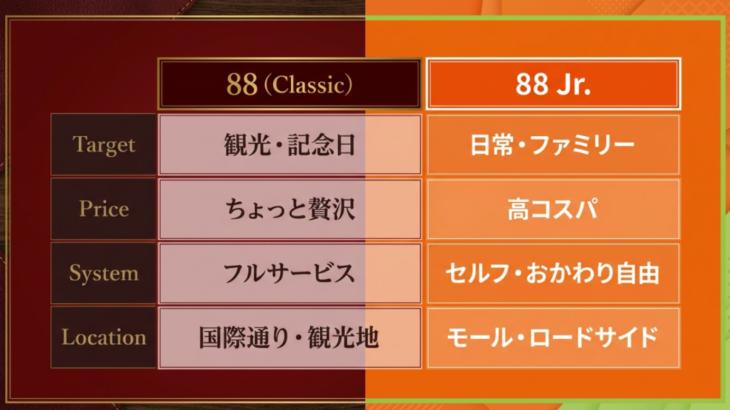 ターゲットや価格で比較する88とJr.の違いまとめ一覧表