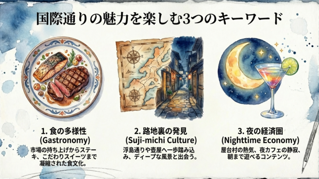 国際通りに何がある?観光もグルメも満喫する完全ガイド 18 国際通りの魅力を楽しむ3つのキーワード:食、路地裏、夜の経済圏