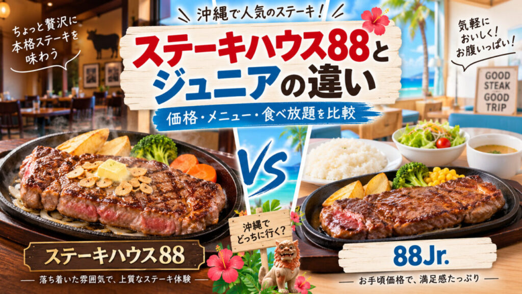 ステーキハウス88と88Jr.の違いを価格・メニュー・食べ放題で比較したアイキャッチ画像