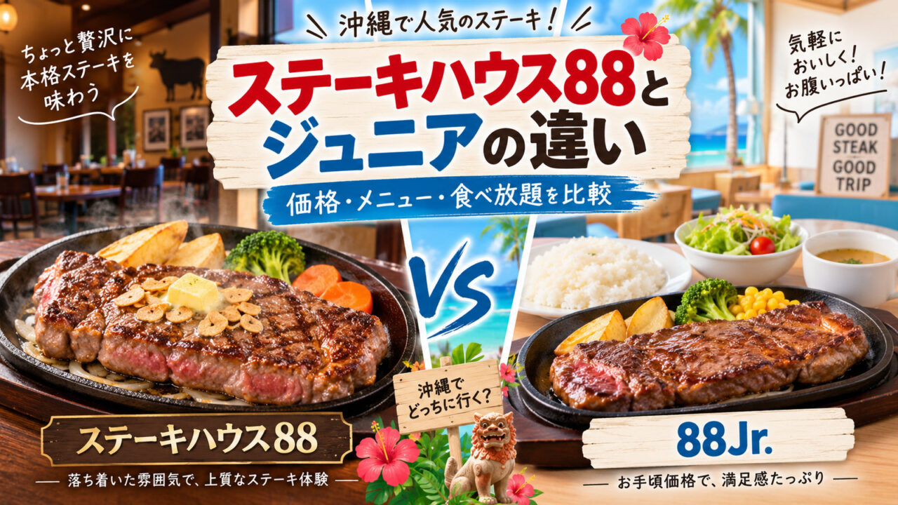 ステーキハウス88と88Jr.の違いを価格・メニュー・食べ放題で比較したアイキャッチ画像