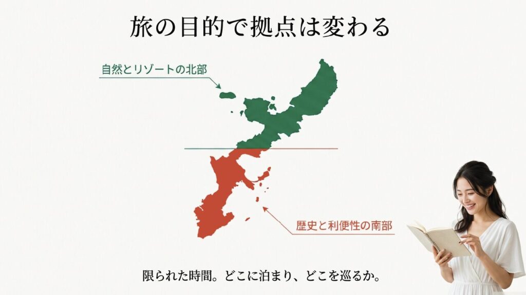 旅の目的で拠点は変わる：自然とリゾートの北部、歴史と利便性の南部