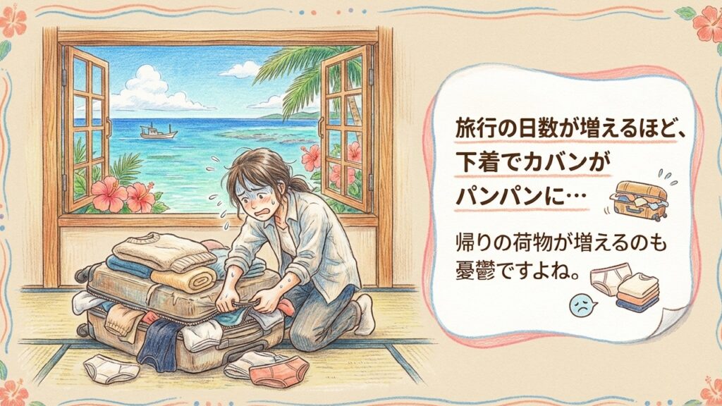 旅行の日数が増えるほど下着でカバンがパンパンになり憂鬱になる悩み