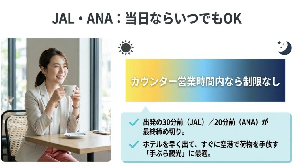 那覇空港の荷物預けは何時間前から可能?各社の規定と賢い過ごし方 3 JALとANAは当日カウンター営業時間内なら手荷物預け可能