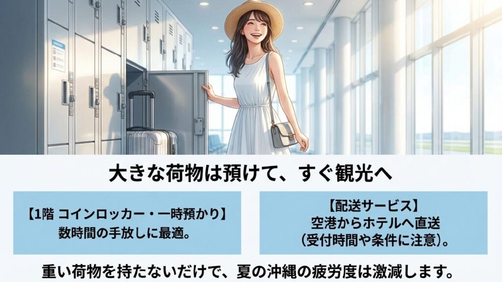 空港内のコインロッカーやホテル直送の配送サービスの案内