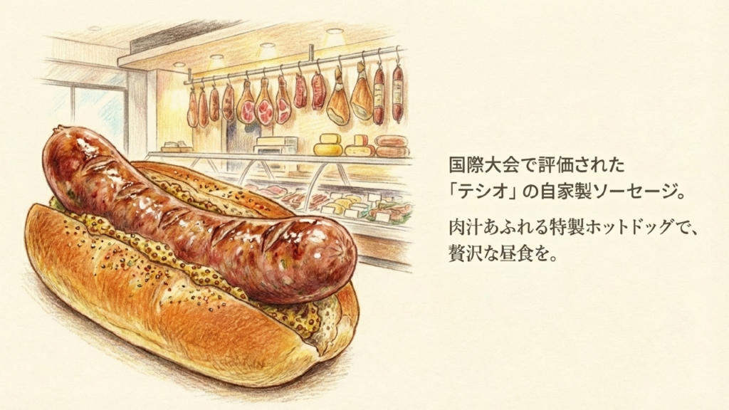 TESIOの自家製ソーセージ 国際大会で評価された「テシオ」の自家製ソーセージと特製ホットドッグ