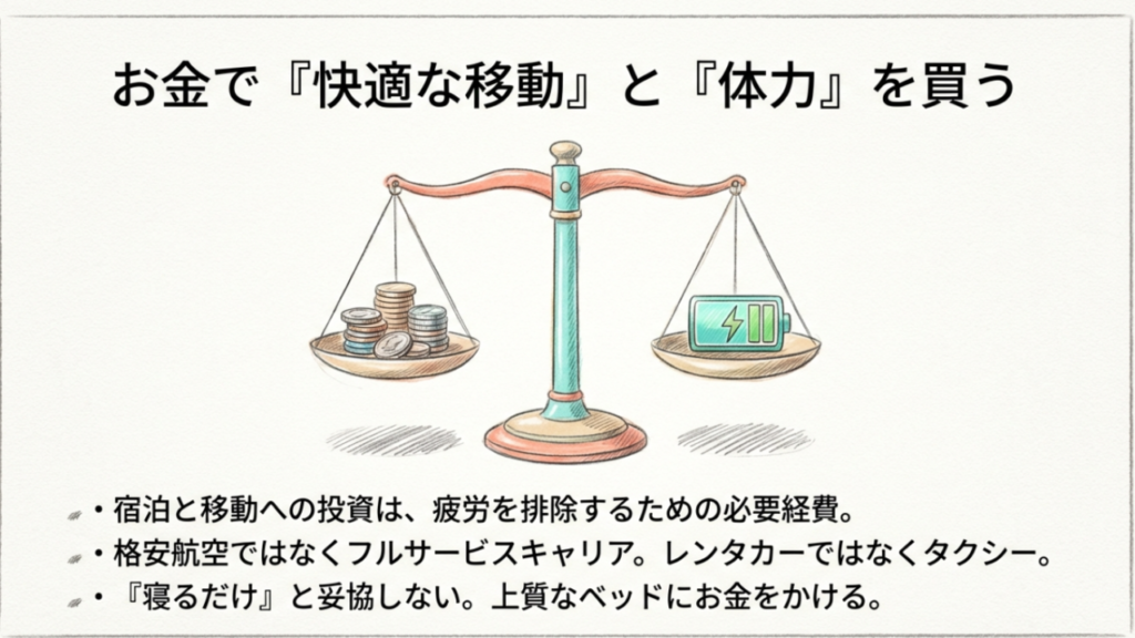 お金で快適な移動と体力を買う