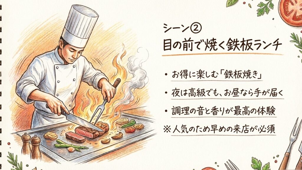安さの理由は?沖縄市でステーキが安い名店と失敗しない選び方 7 目の前で焼く鉄板ステーキランチのパフォーマンス