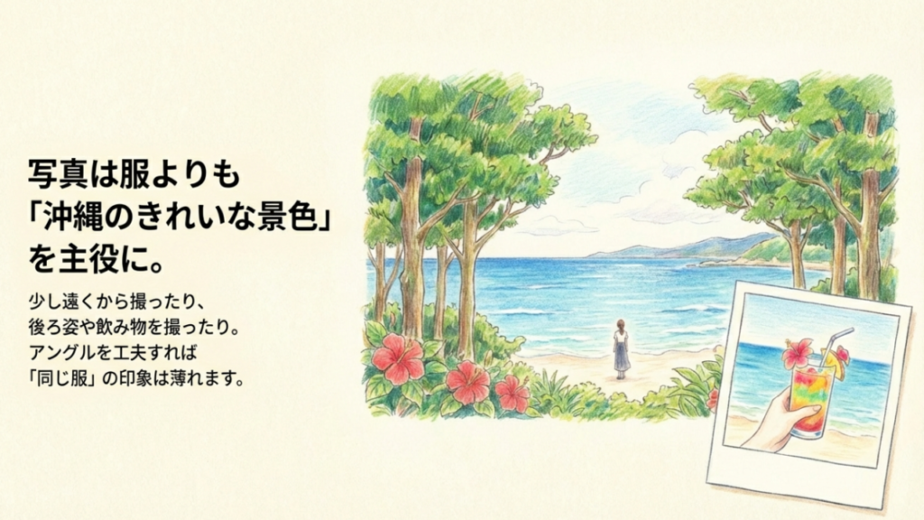 写真は服よりも沖縄のきれいな景色を主役にしてアングルを工夫するコツ