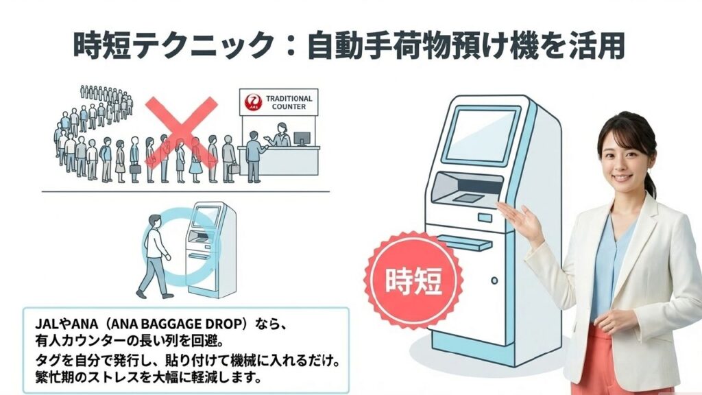 那覇空港の荷物預けは何時間前から可能?各社の規定と賢い過ごし方 6 那覇空港での有人カウンターの行列を回避する自動手荷物預け機の活用