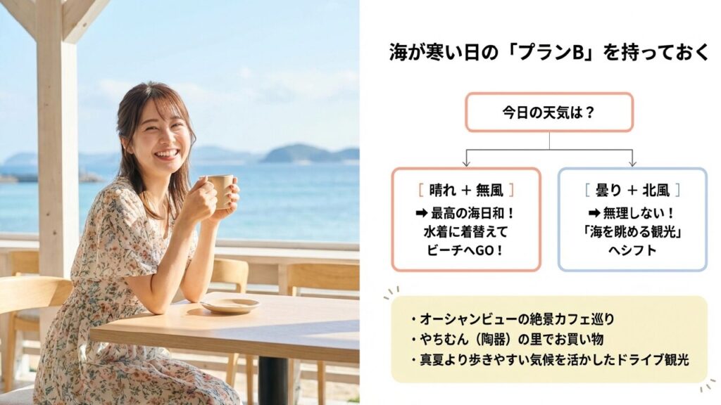 海が寒い日の「プランB」を持っておく 海が寒い日のプランB:晴れの日と曇りの日の過ごし方