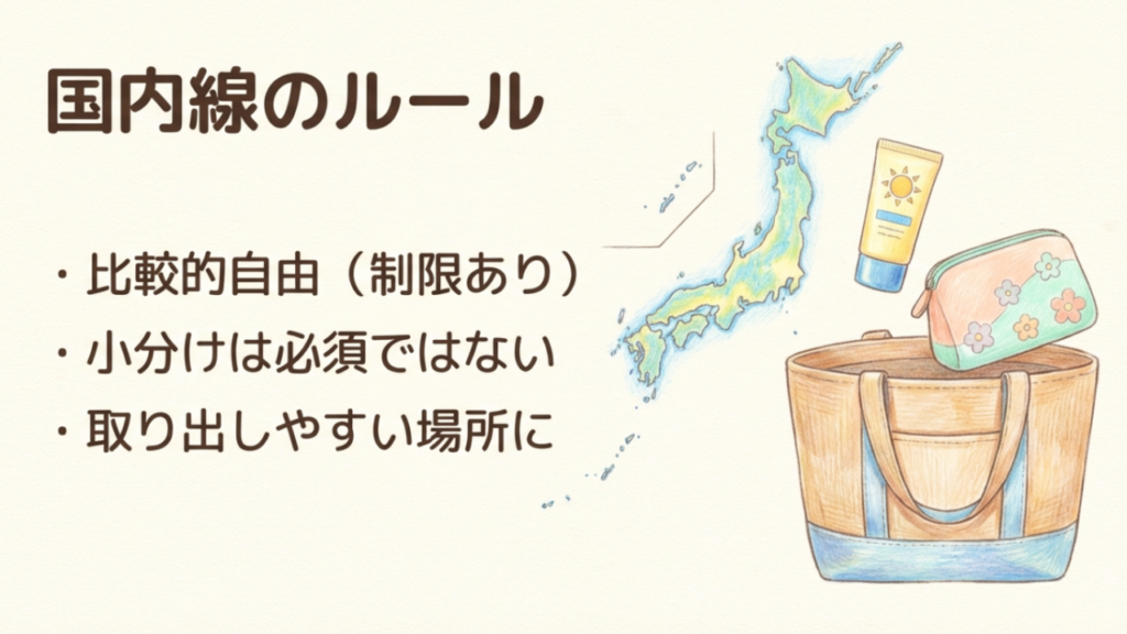 国内線の液体持ち込みルール：個別の小分けは必須ではなく2Lまでの制限があることの解説