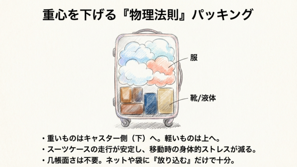 重心を下げる物理法則パッキング