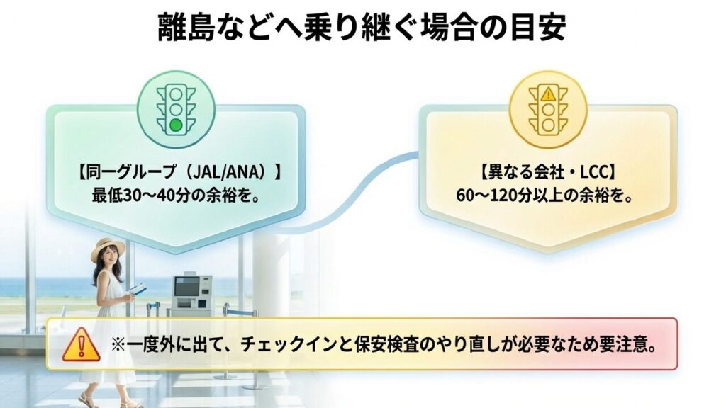 同一グループやLCCなど航空会社別の乗り継ぎ目安時間