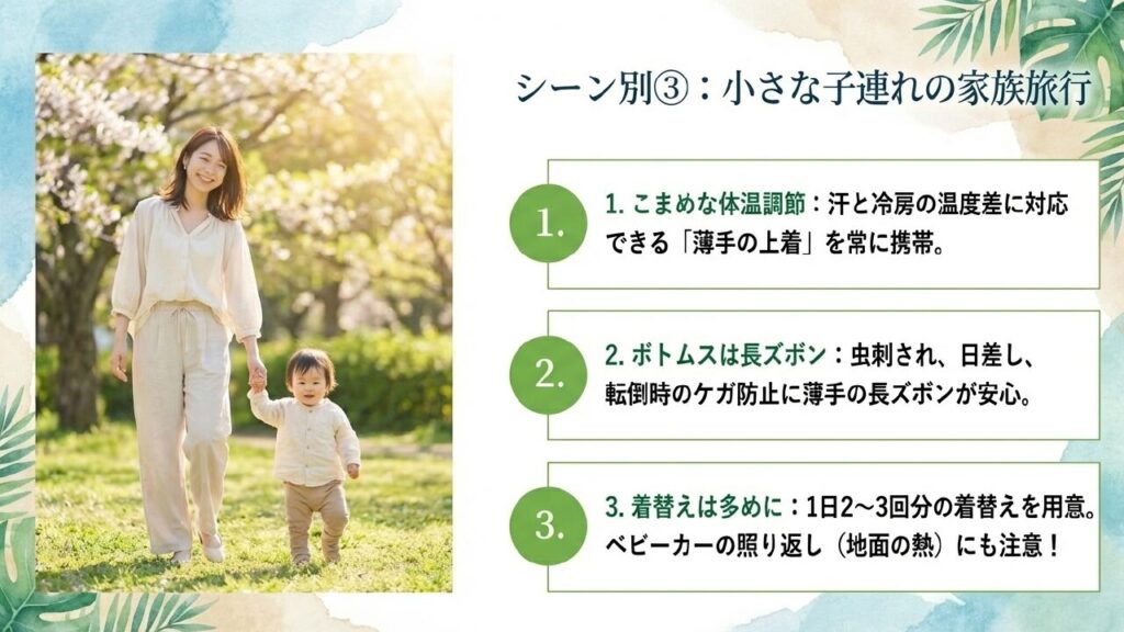 小さな子連れの沖縄旅行での服装アドバイス 子連れ家族旅行の体温調節と着替えのポイント